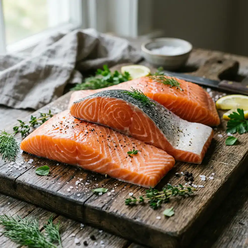 Thick fresh salmon fillets