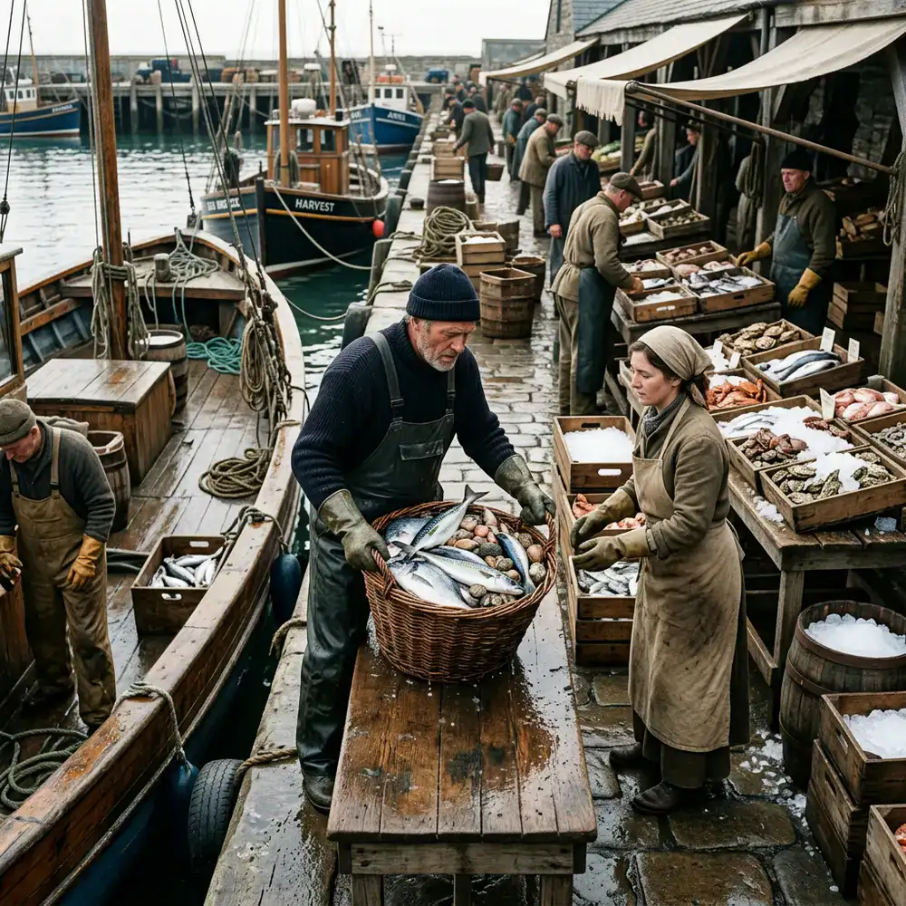 Daily fresh catch arriving at the market
